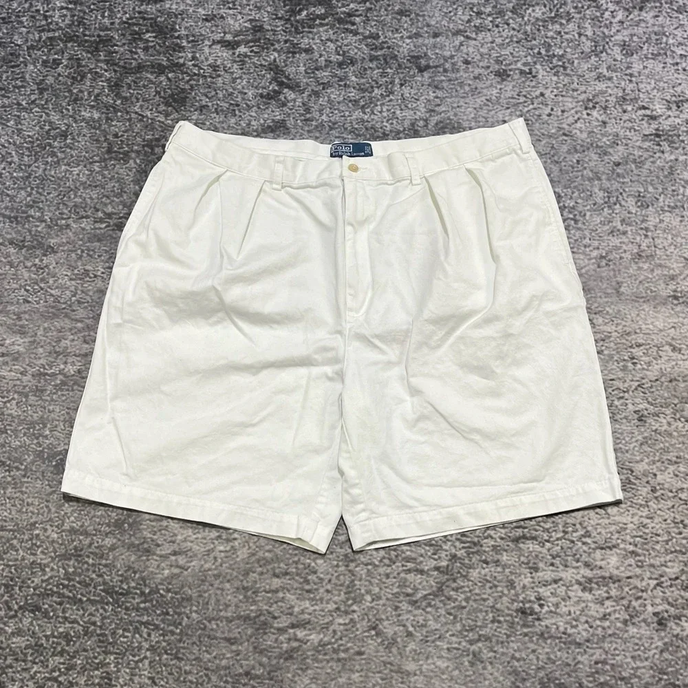 Vintage Polo Ralph Lauren Tyler Shorts Mens 42 White Big Chino Plated Classic